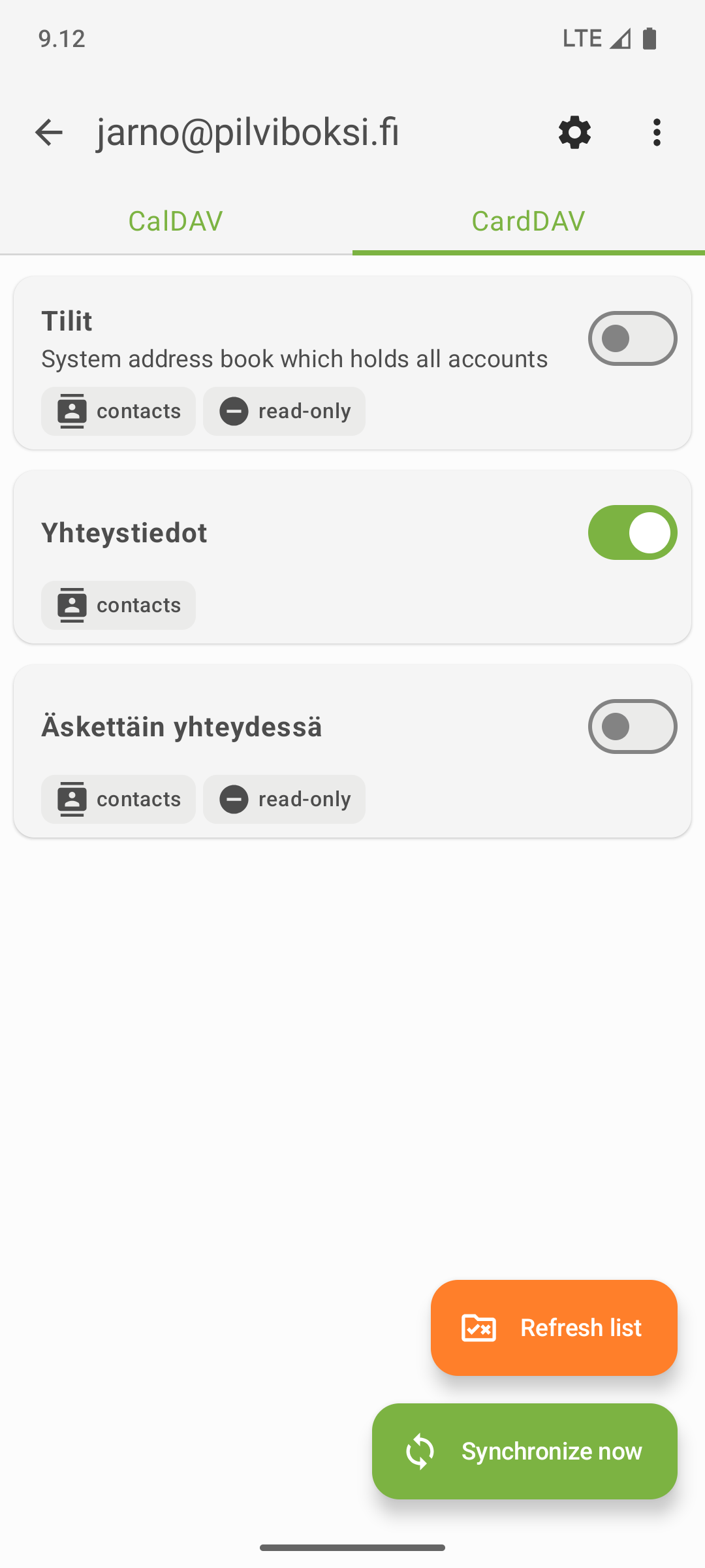 DAVx5 synkronoitavat yhteystietoryhmät