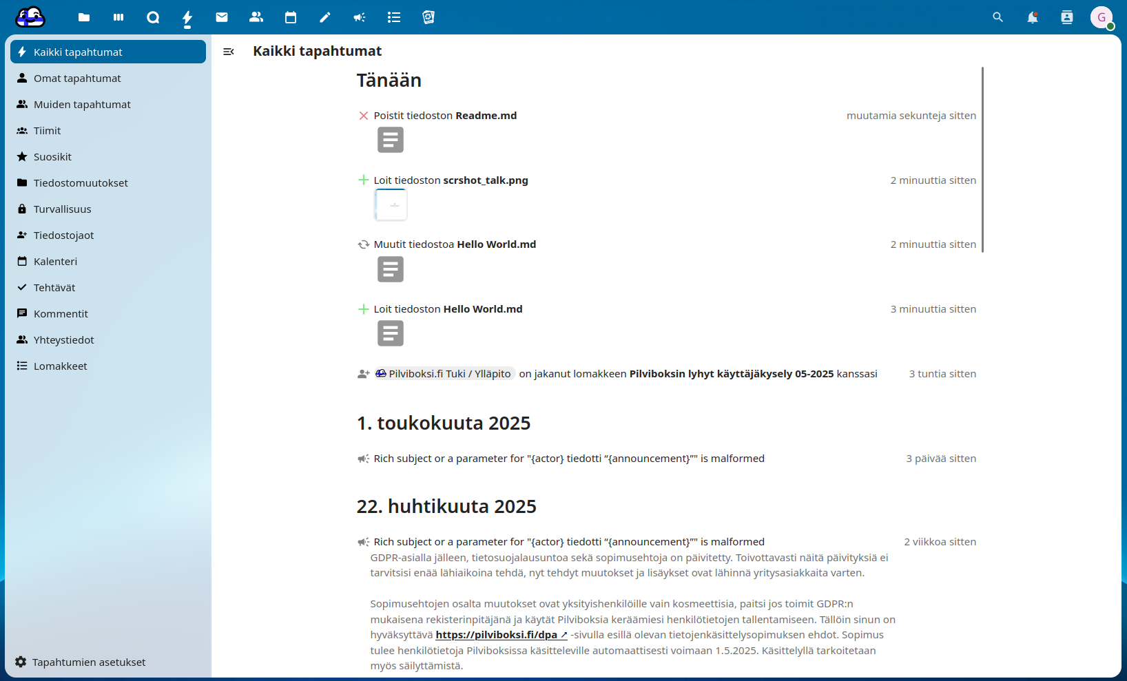 Kuvakaappaus tapahtumista