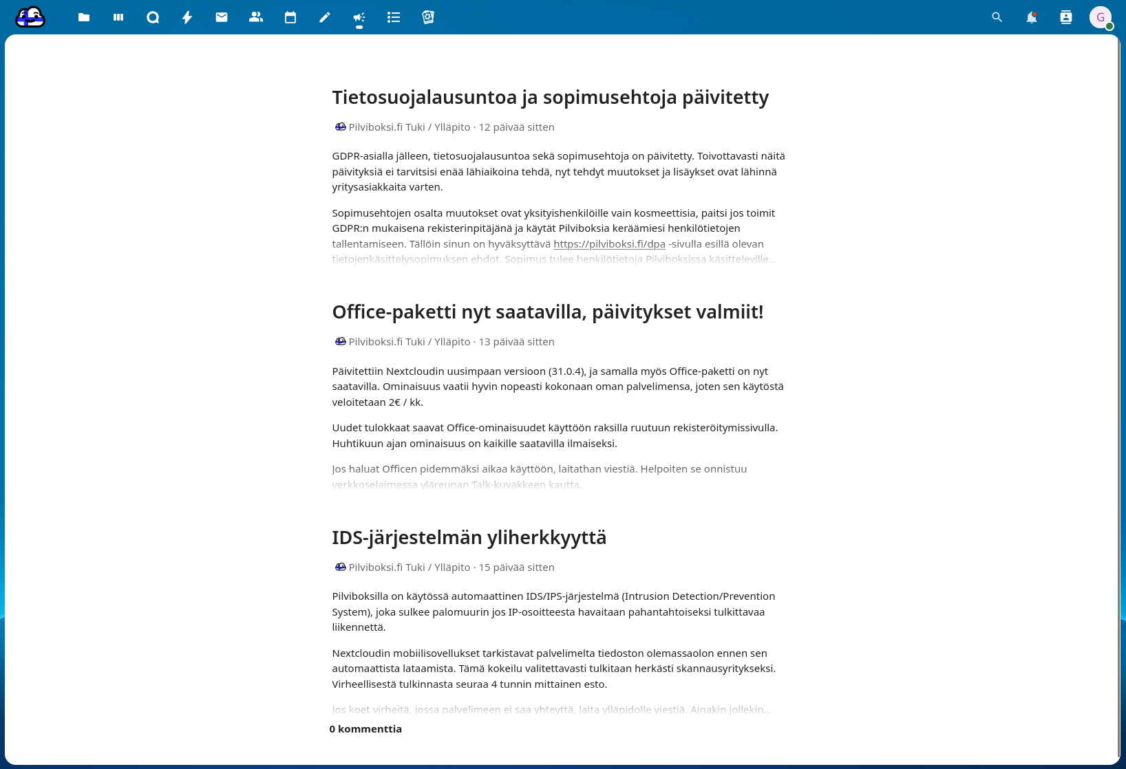 Kuvakaappaus tiedotteista