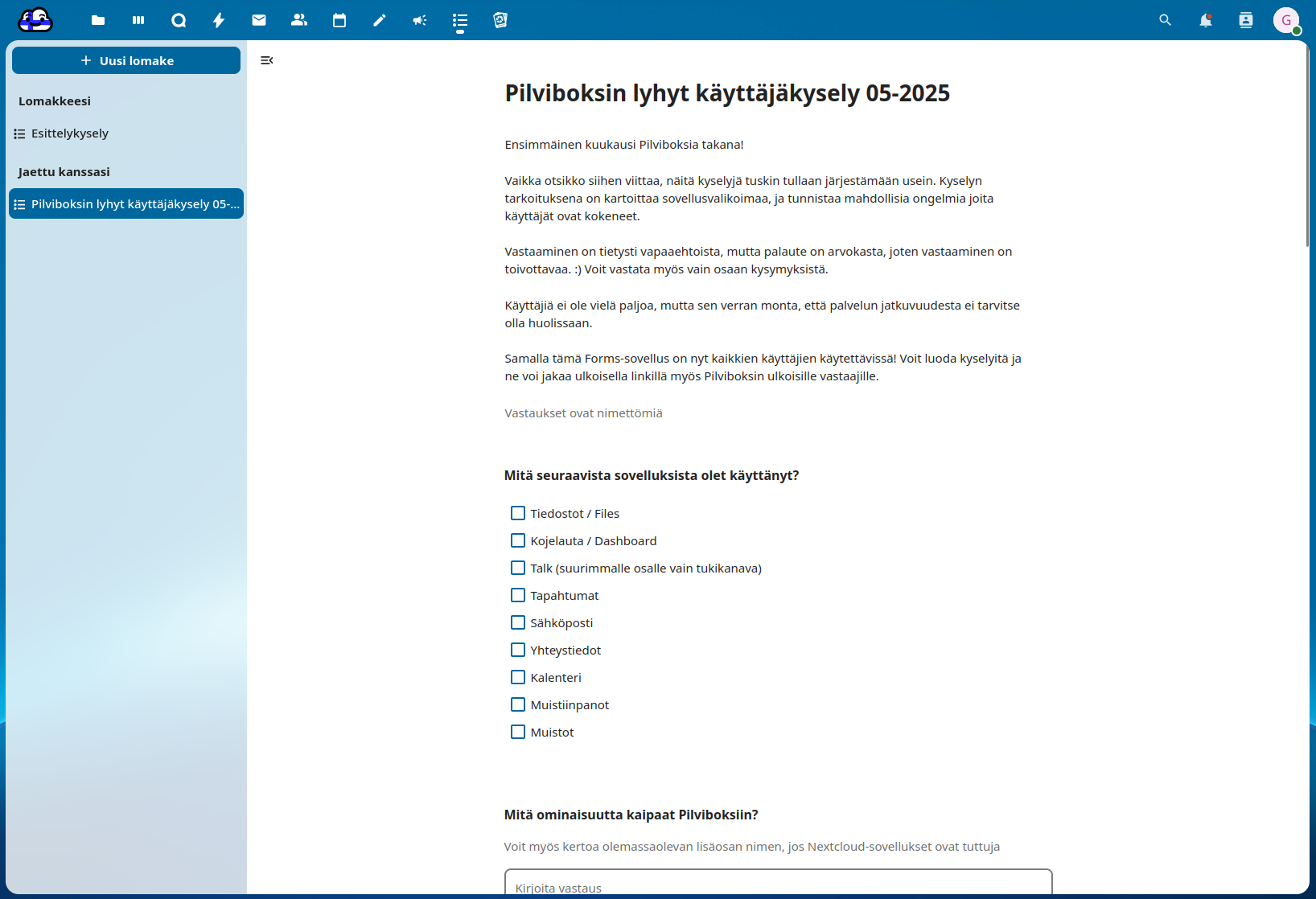 Kuvakaappaus kyselyyn_vastaamisesta