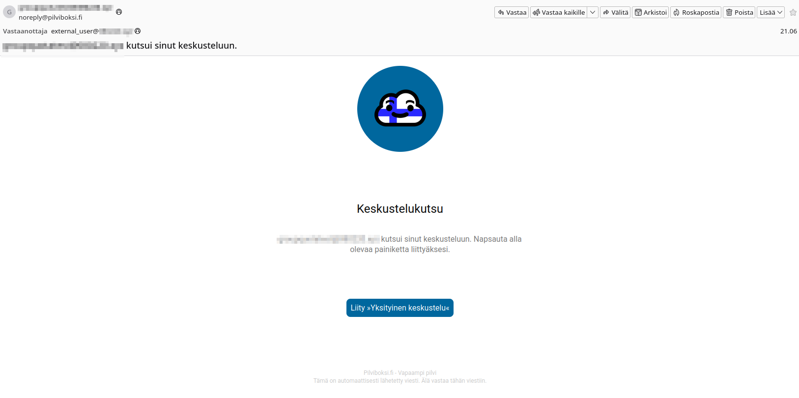 Pilviboksin lähettämä sähköposti