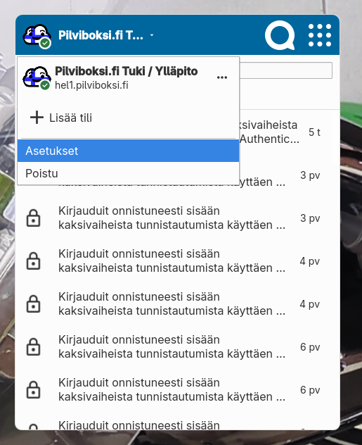 Profiilivalikko